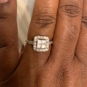 Wedding Ring Set size 7.5 - Engagement Ring and band which is missing 1 diamond.